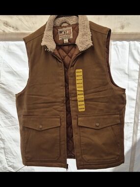 100% cotton shell Heritage Weatherproof M Vest Tan Pockets Workwear Sherpa New